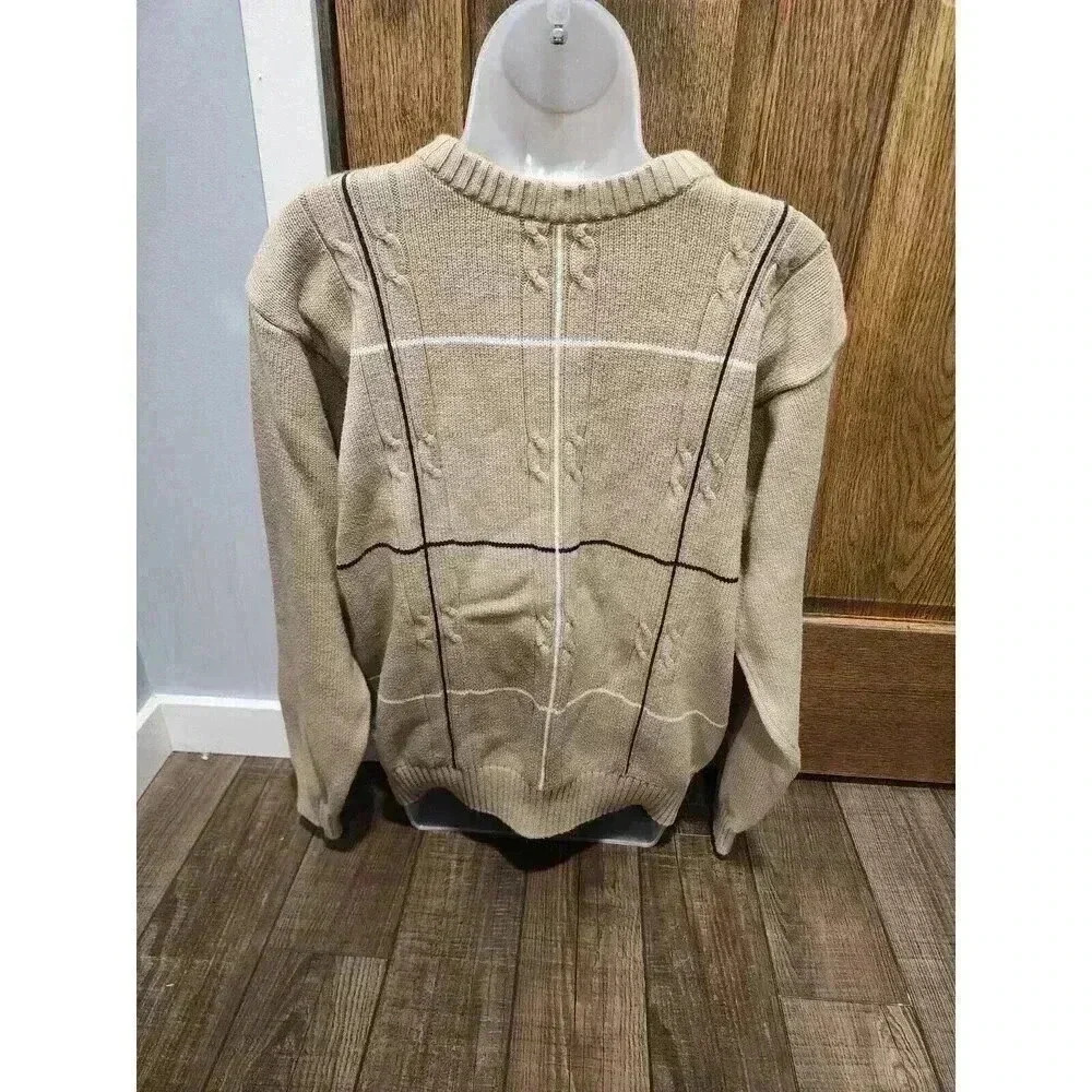 VTG Haggar Cotton Knit  Pullover Sweater Mens Size XL Beige Navy Blue White